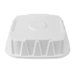 Pulp Safe No PFAS Added Square White Sugarcane / Bagasse Tray Lid - Home Compostable, Fits 18