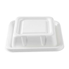 Pulp Safe No PFAS Added Square White Sugarcane / Bagasse Serving Bowl Lid - Home Compostable, Fits 80 oz - 100 count box
