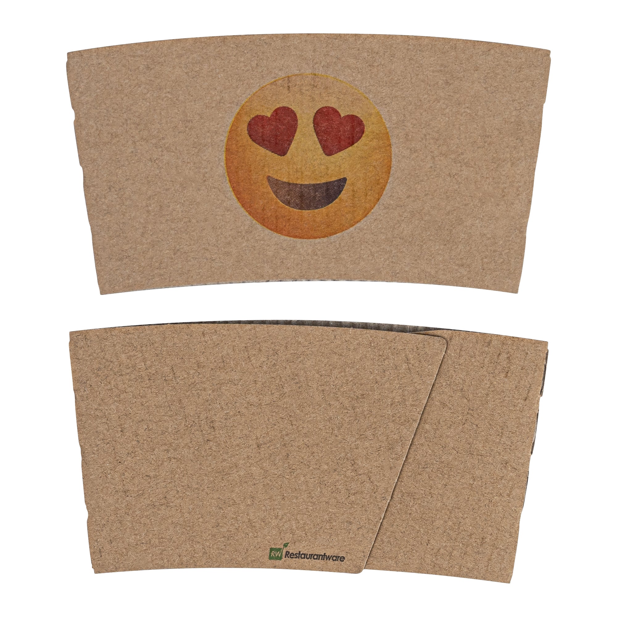 Restpresso Kraft Paper Heart Eyes Emoji Coffee Cup Sleeve - Fits 12 / 16 / 20 oz Cups - 1000 count box