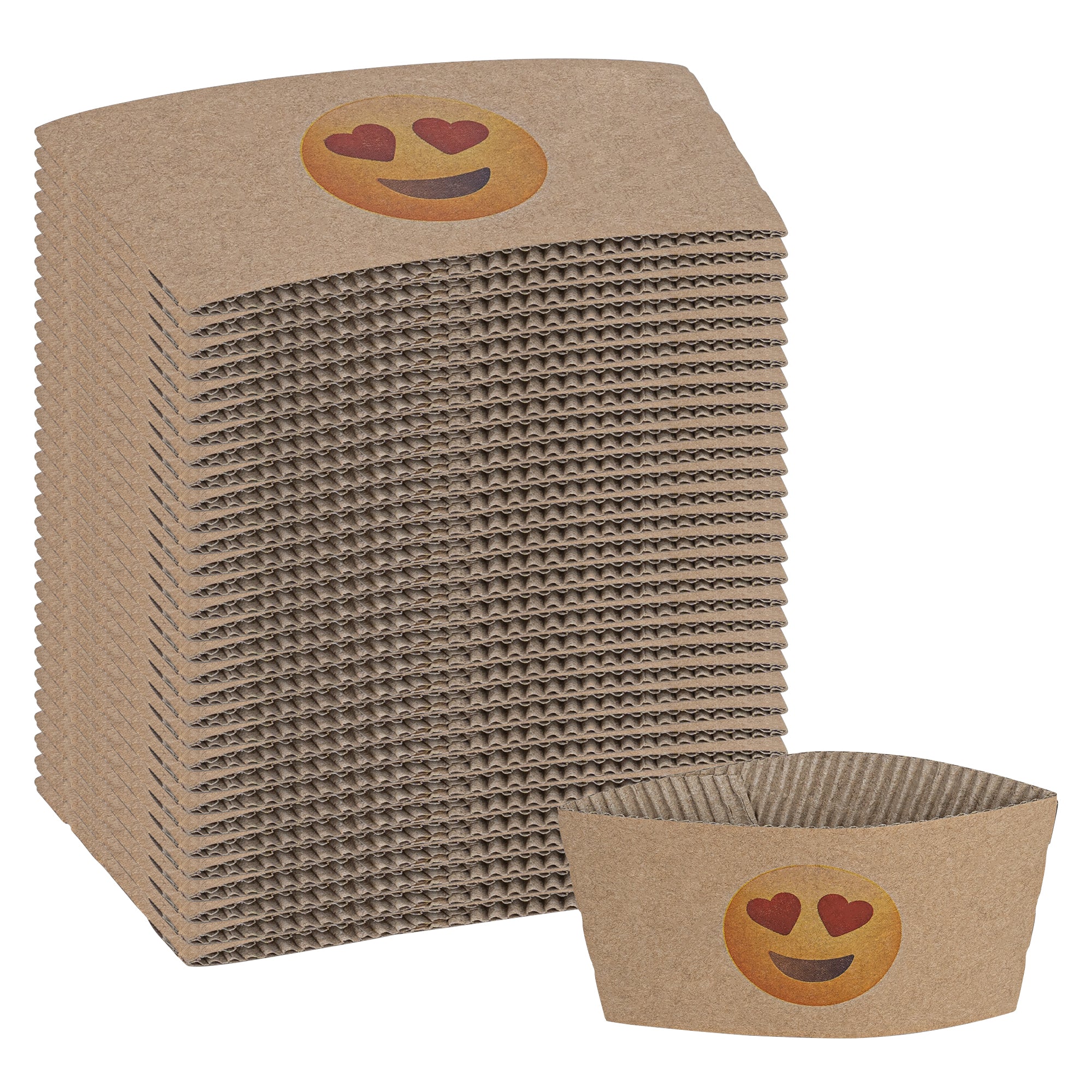 Restpresso Kraft Paper Heart Eyes Emoji Coffee Cup Sleeve - Fits 12 / 16 / 20 oz Cups - 1000 count box