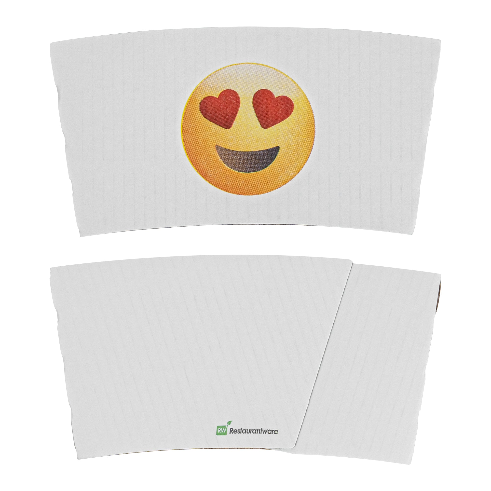 Restpresso White Paper Heart Eyes Emoji Coffee Cup Sleeve - Fits 12 / 16 / 20 oz Cups - 1000 count box