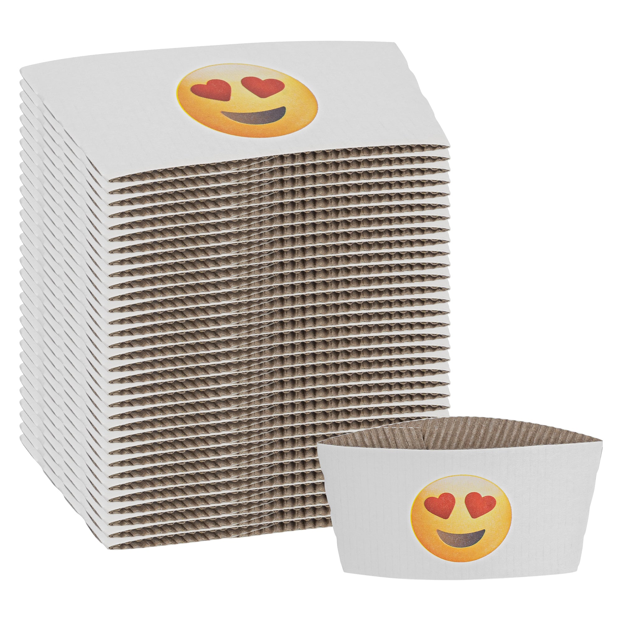 Restpresso White Paper Heart Eyes Emoji Coffee Cup Sleeve - Fits 12 / 16 / 20 oz Cups - 1000 count box