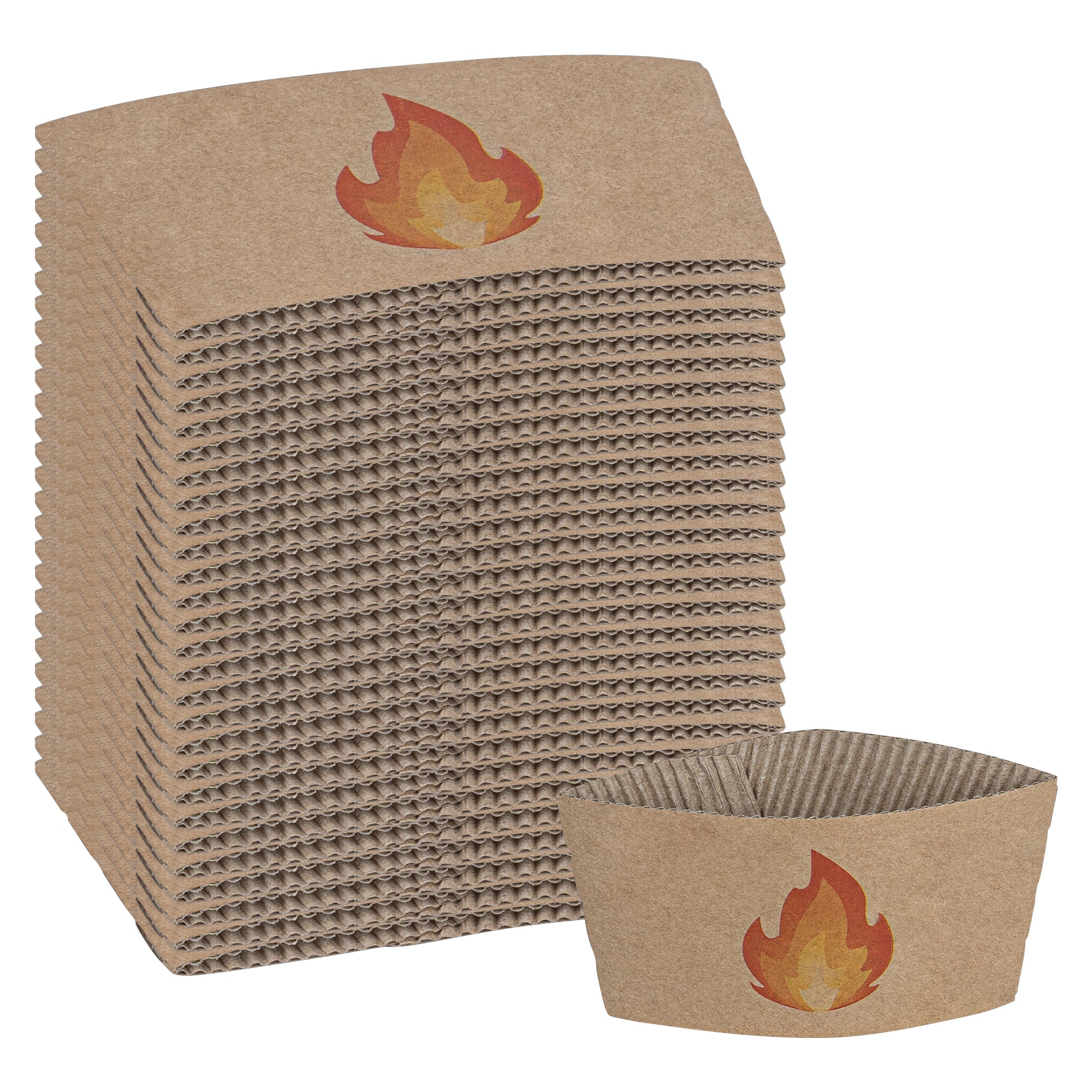 Restpresso Kraft Paper Fire Emoji Coffee Cup Sleeve - Fits 12 / 16 / 20 oz Cups - 1000 count box
