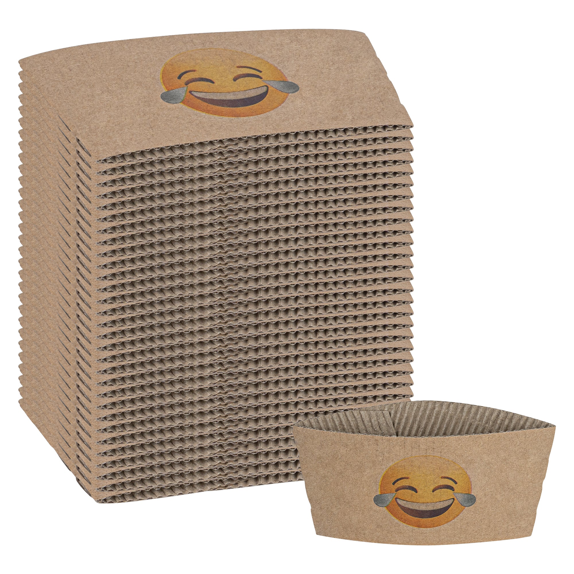 Restpresso Kraft Paper Crying Laughing Emoji Coffee Cup Sleeve - Fits 12 / 16 / 20 oz Cups - 1000 count box