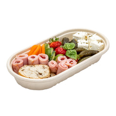 Pulp Tek 17 oz Oval Natural Sugarcane / Bagasse Take Out Container - 9 1/2