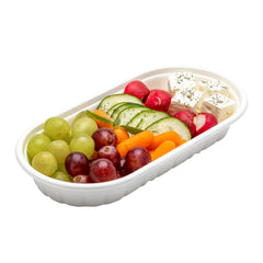 Pulp Tek 17 oz Oval White Sugarcane / Bagasse Take Out Container - 9 1/2