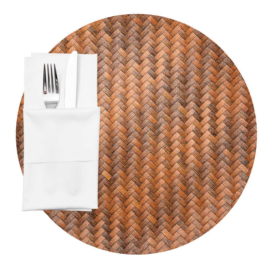 Amalfi Basketweave Woven Round Bronze Pearl Placemat - 15" x 15" - 6 count box
