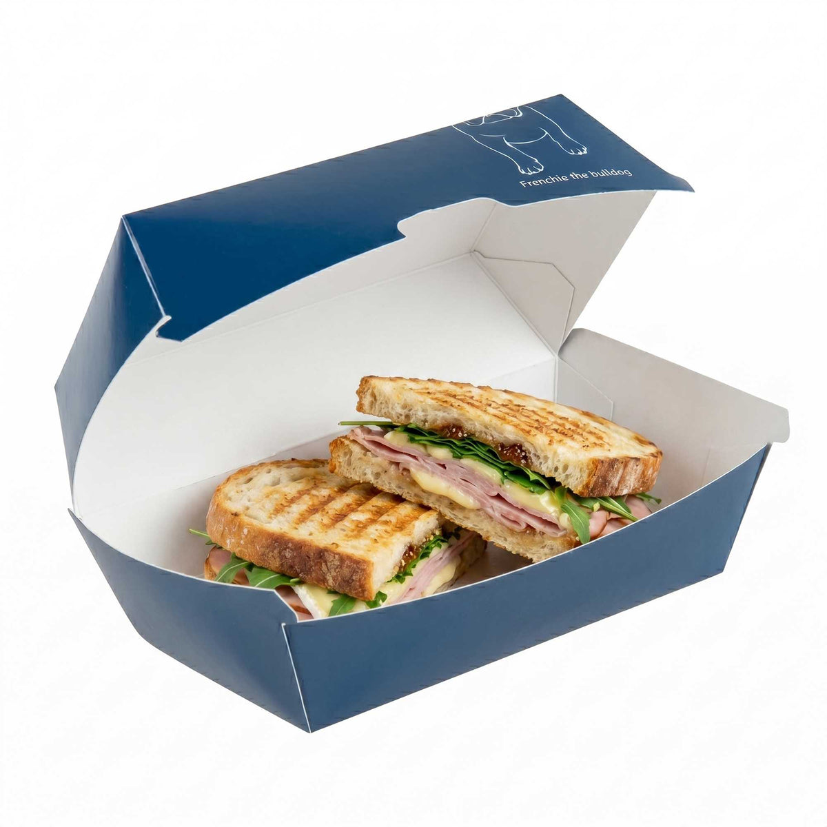 Bio Tek Rectangle Frenchie Paper Hot Dog / Sandwich Clamshell Container - 6 3/4" x 3 1/2" x 3 1/2" - 100 count box