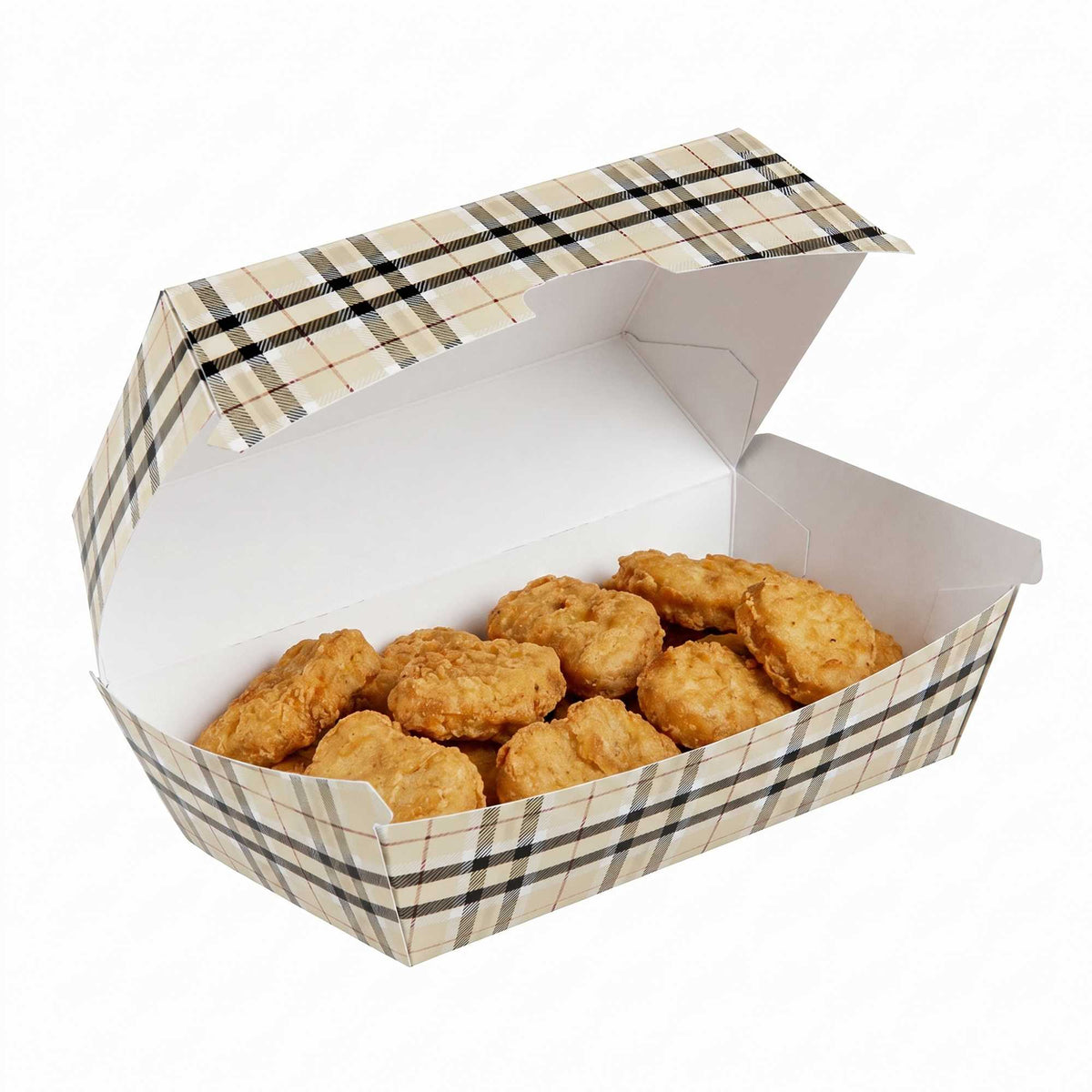 Bio Tek Rectangle Plaid Paper Hot Dog / Sandwich Clamshell Container - 6 3/4" x 3 1/2" x 3 1/2" - 100 count box