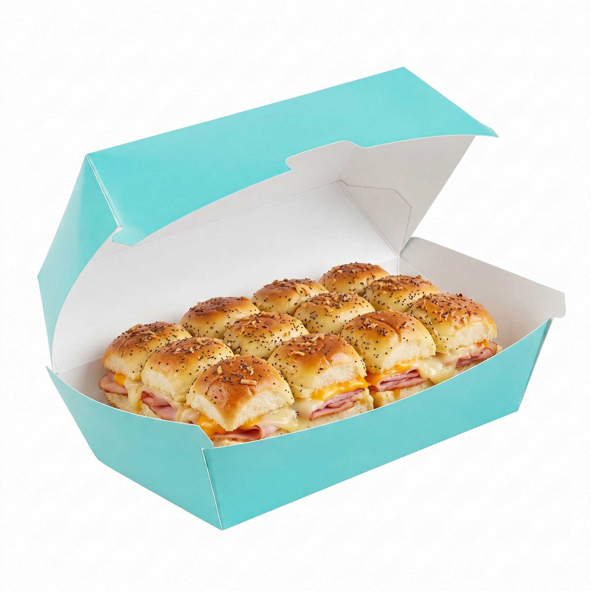 Bio Tek Rectangle Turquoise Paper Hot Dog / Sandwich Clamshell Container - 6 3/4" x 3 1/2" x 3 1/2" - 100 count box