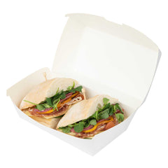 Bio Tek Rectangle White Paper Hot Dog / Sandwich Clamshell Container - 6 3/4