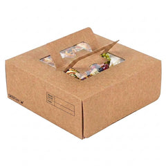Cater Tek Square Kraft Paper Cake / Take Out Container - with Pop-Up Handle, Window - 9
