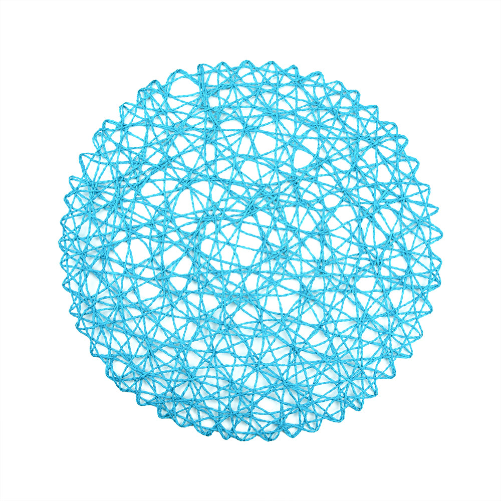 Spinweave Round Cerulean Blue Paper Handmade Placemat - Semi-Disposable - 15" x 15" - 6 count box