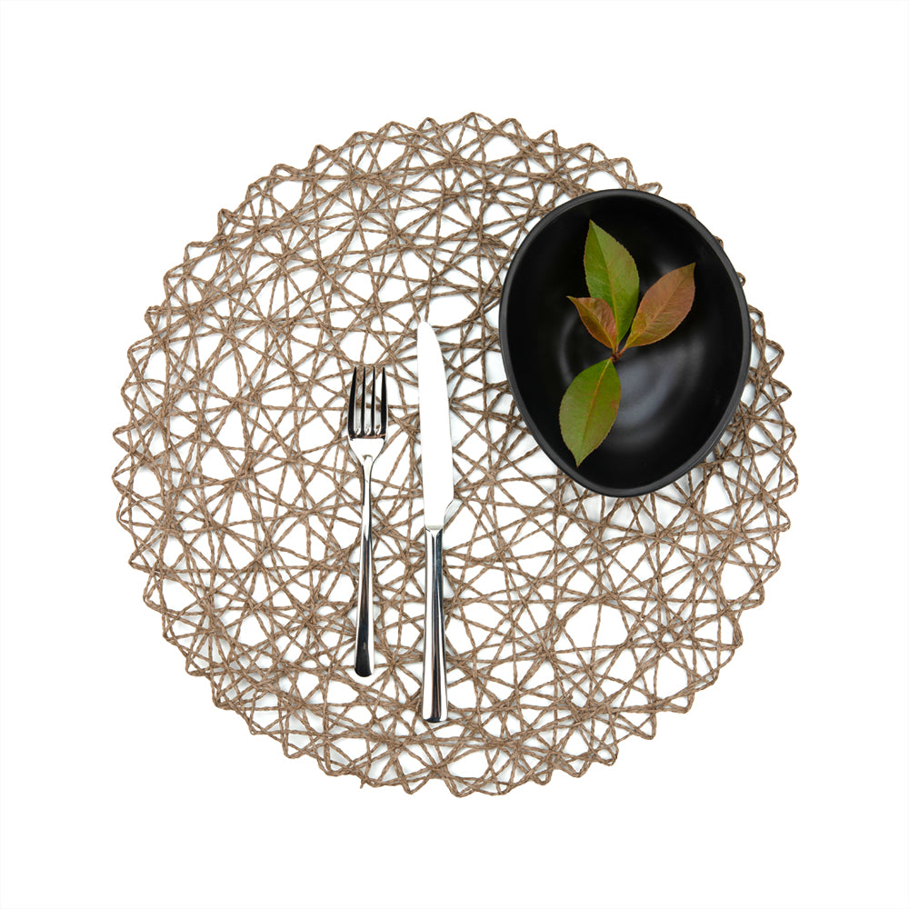 Spinweave Round Gray Paper Handmade Placemat - Semi-Disposable - 15" x 15" - 6 count box