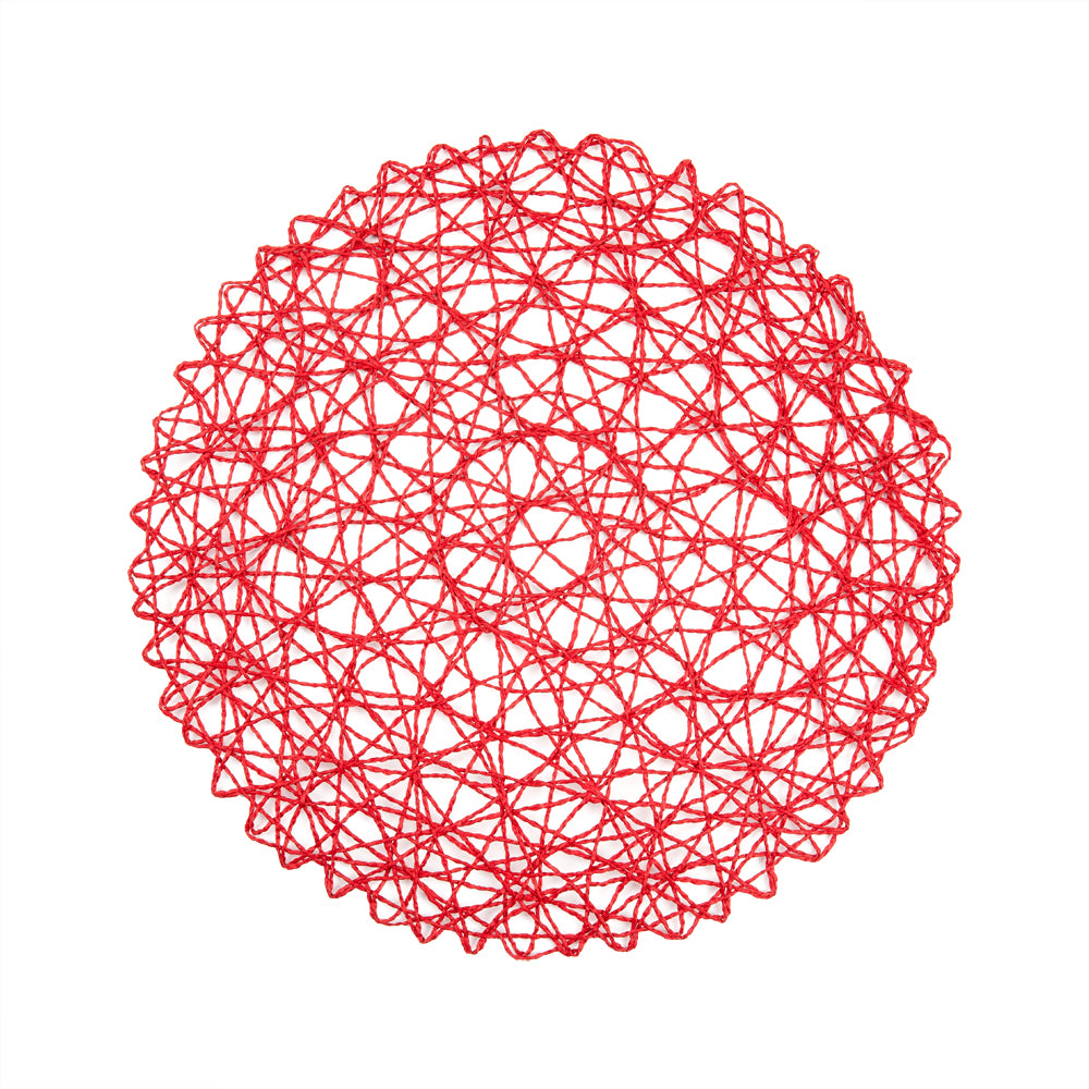 Spinweave Round Red Paper Handmade Placemat - Semi-Disposable - 15" x 15" - 6 count box