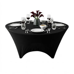 Table Tek Round Black Polyester Table Cover - Contour Cut - 72