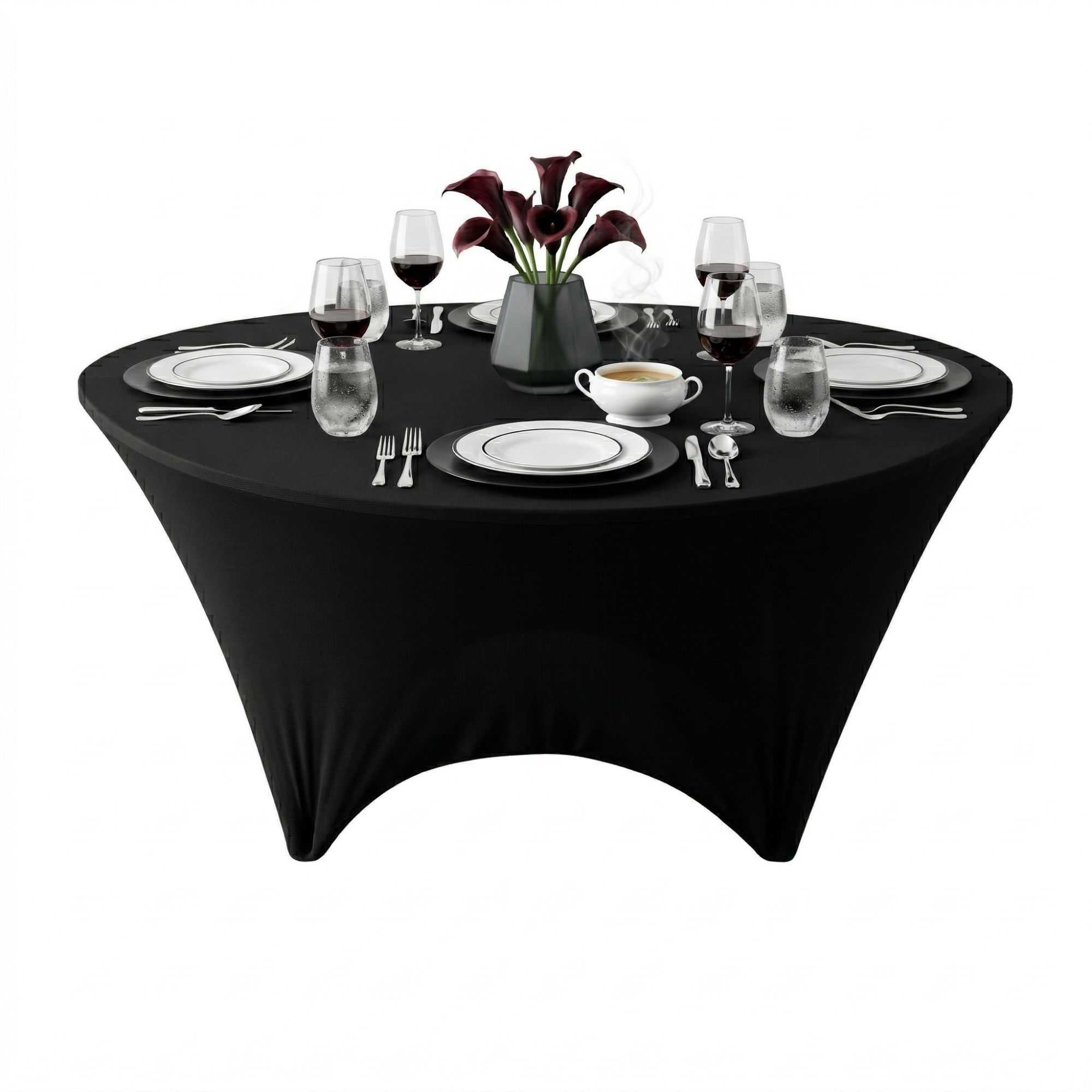 Table Tek Round Black Polyester Table Cover - Contour Cut - 72" - 10 count box