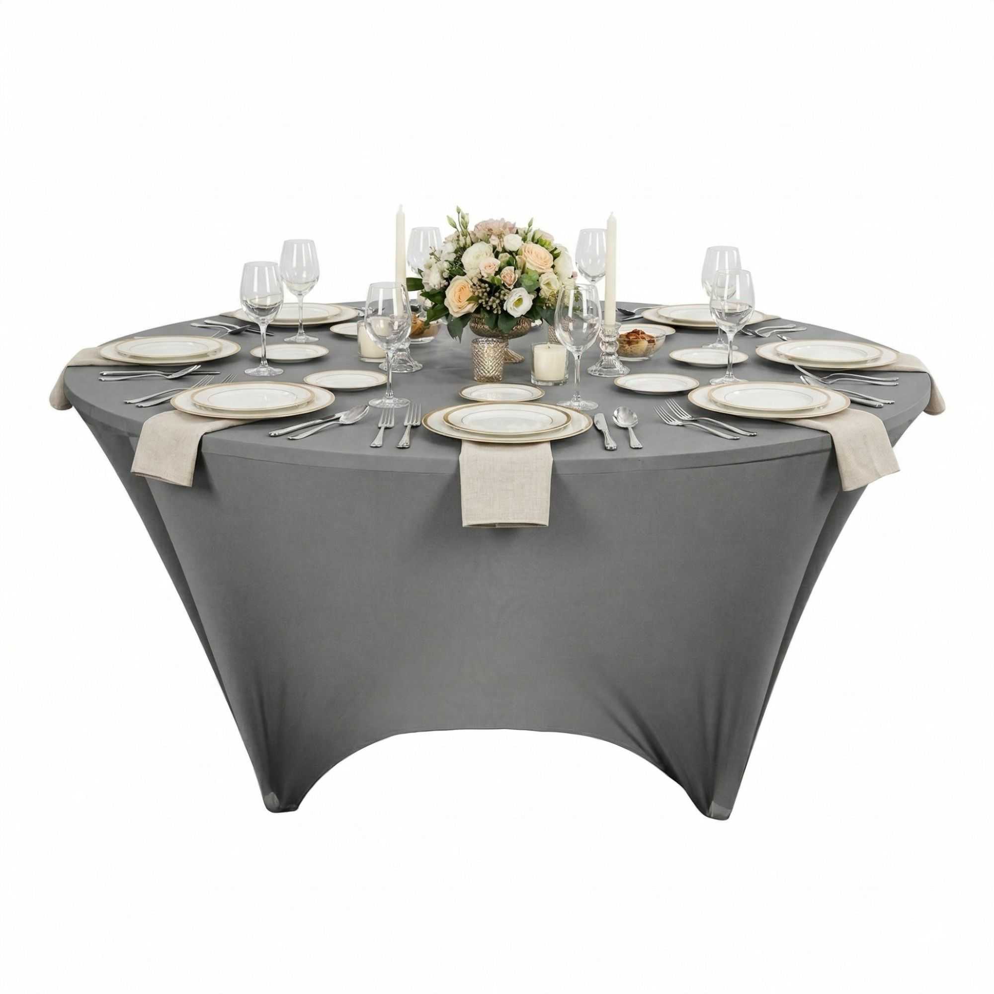 Table Tek Round Charcoal Gray Polyester Table Cover - Contour Cut - 72" - 10 count box