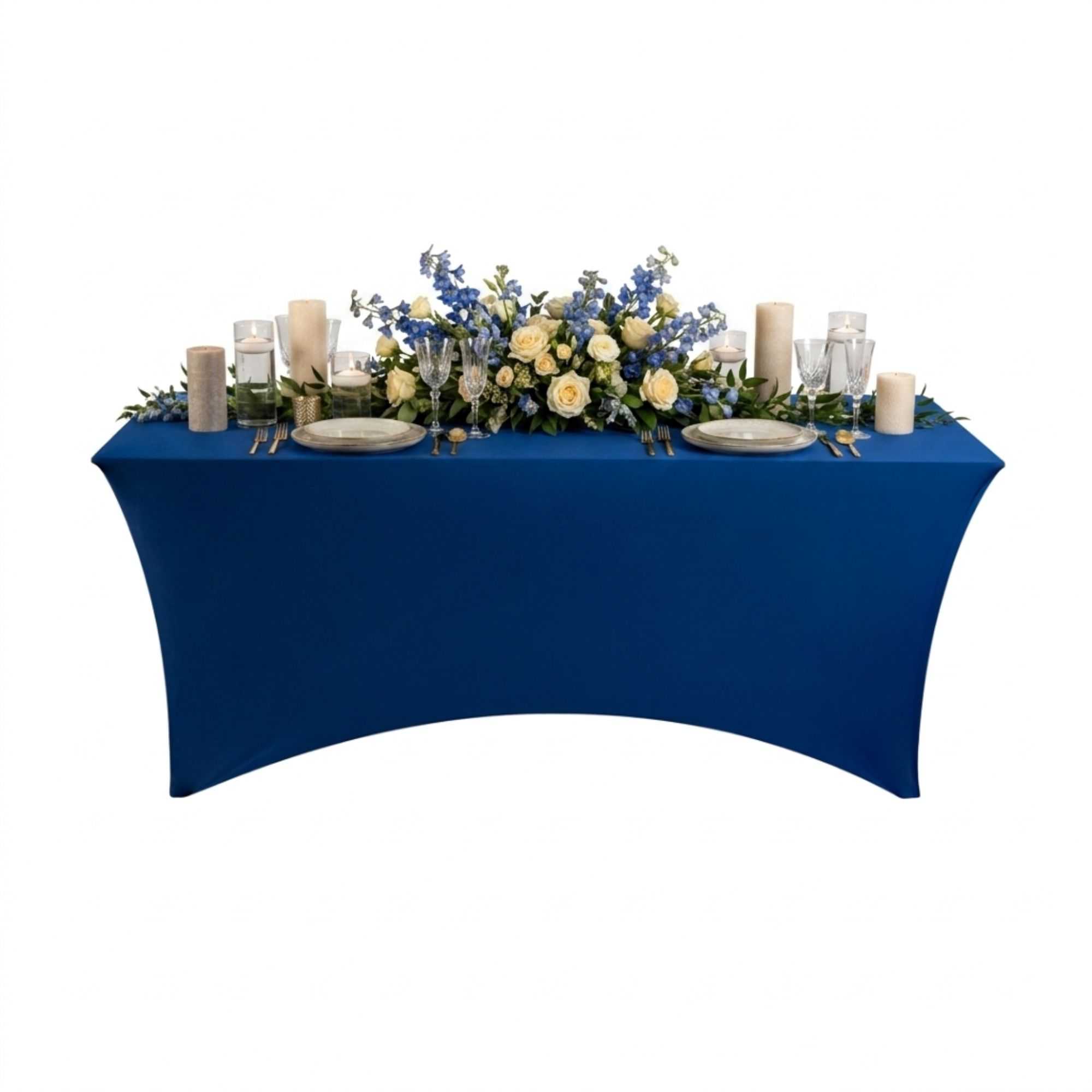 Table Tek Rectangle Blue Polyester Table Cover - Contour Cut - 72" x 30" - 10 count box