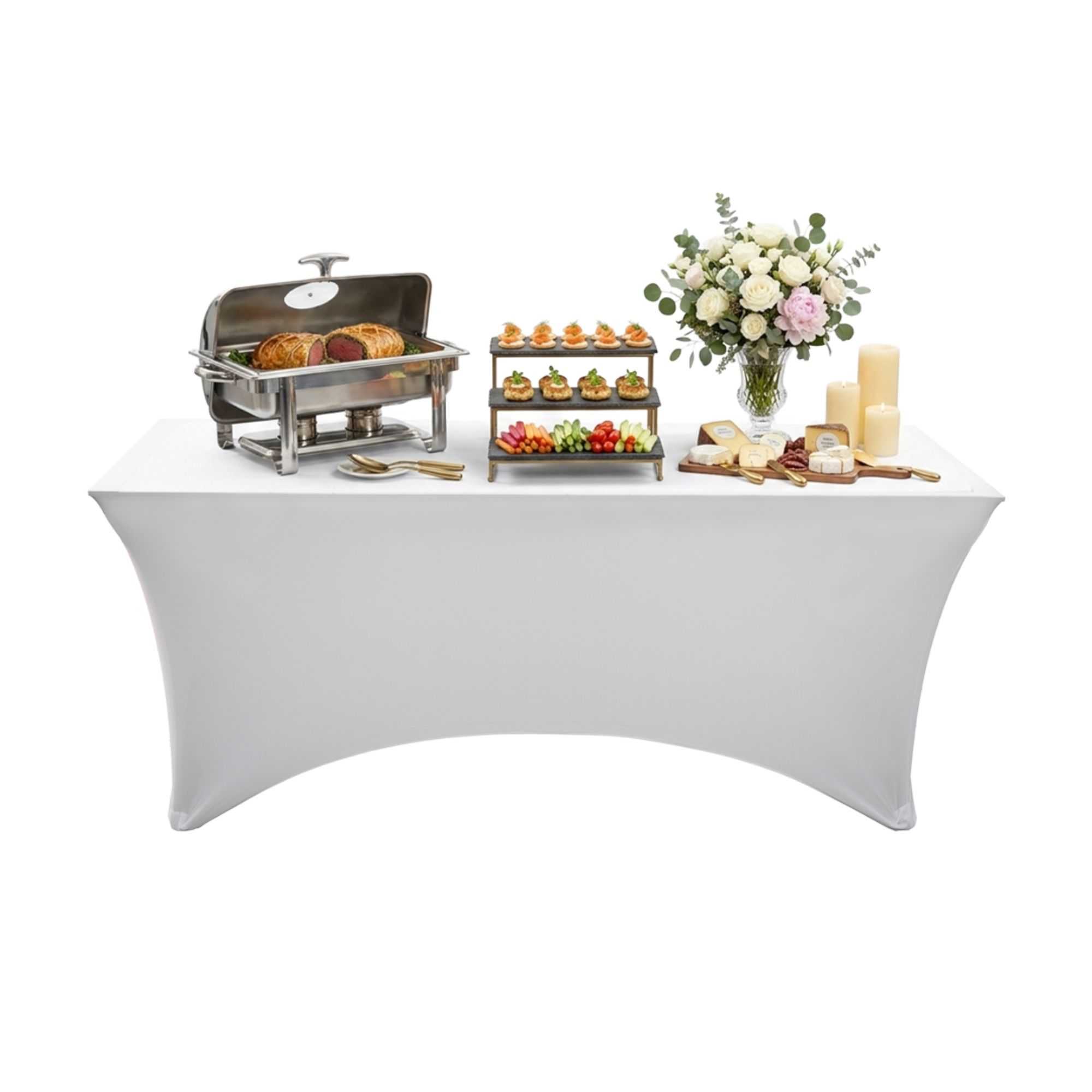 Table Tek Rectangle White Polyester Table Cover - Contour Cut - 72" x 30" - 10 count box