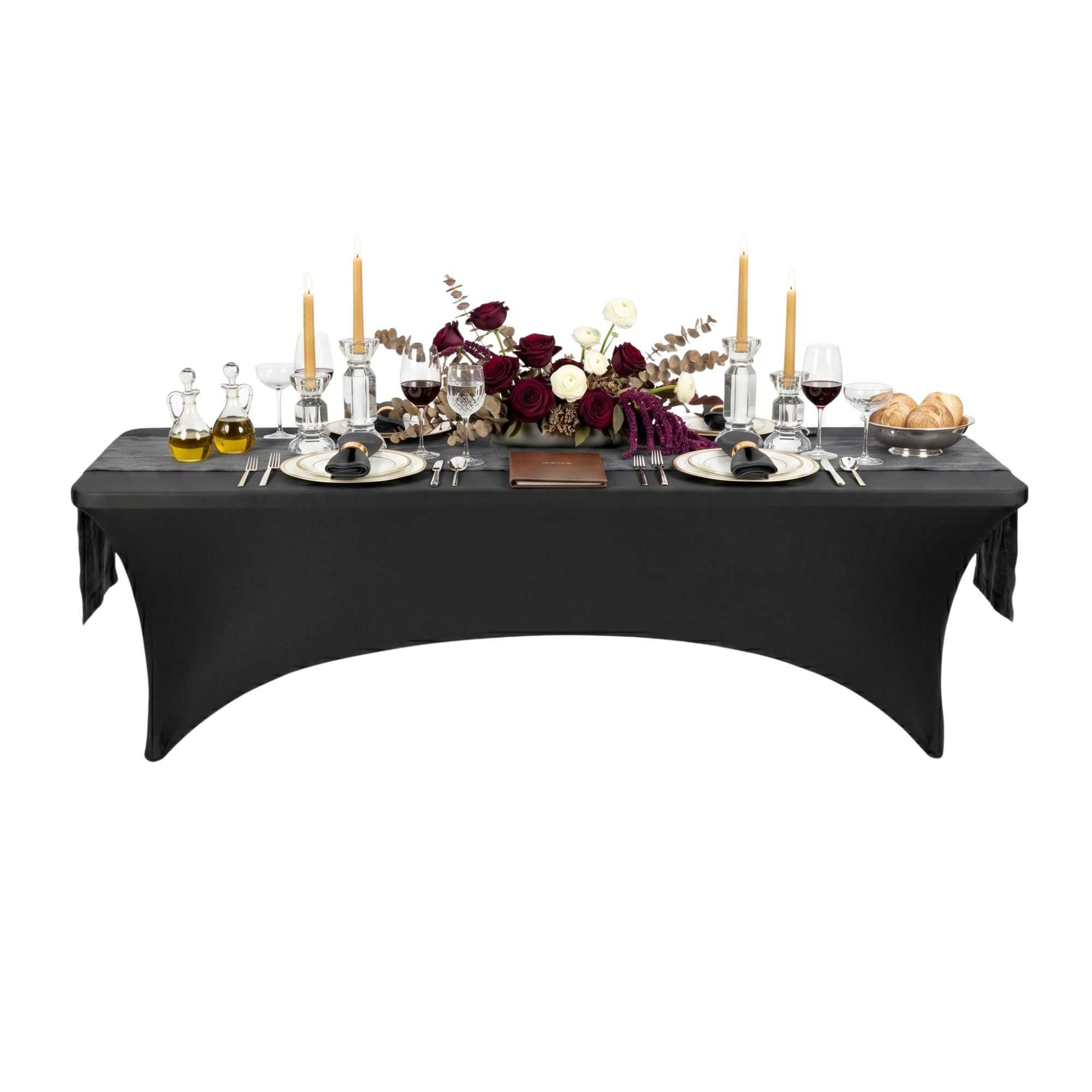 Table Tek Rectangle Black Polyester Table Cover - Contour Cut - 96" x 30" - 10 count box