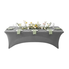 Table Tek Rectangle Charcoal Gray Polyester Table Cover - Contour Cut - 96