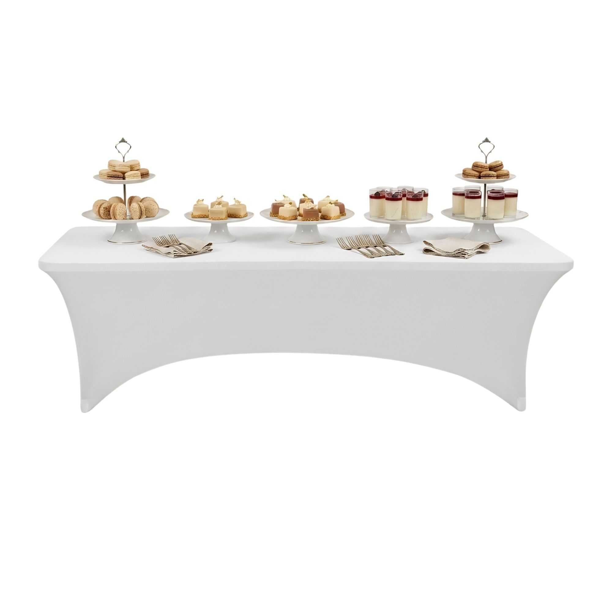 Table Tek Rectangle White Polyester Table Cover - Contour Cut - 96" x 30" - 10 count box