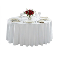 Table Tek Round White Polyester Cloth Table Cover - Hemmed - 120