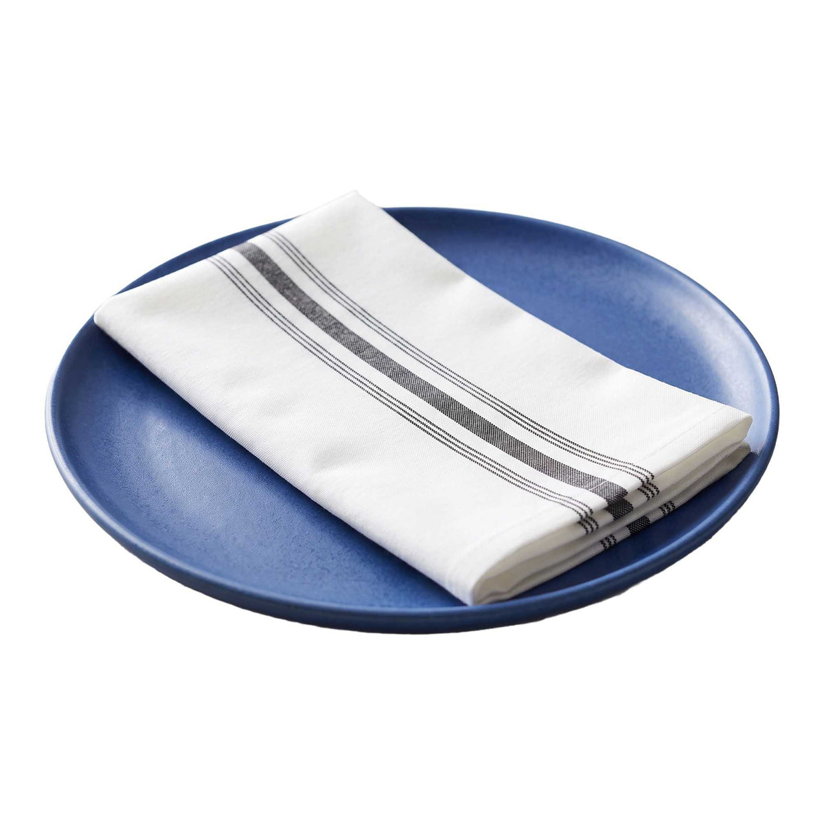 Luxenap White Woven Cloth Bistro Napkin - Black Stripe - 18 1/2" x 22 3/4" - 10 count box