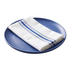 Luxenap White Woven Cloth Bistro Napkin - Blue Stripe - 18 1/2