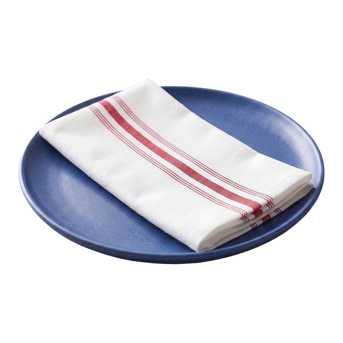 Luxenap White Woven Cloth Bistro Napkin - Red Stripe - 18 1/2" x 22 3/4" - 10 count box