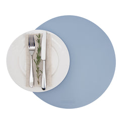 Chef 101 Round Light Blue Vinyl Placemat - Embossed - 15