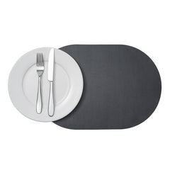 Chef 101 Oval Black Vinyl Placemat - Embossed - 17 3/4