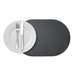 Chef 101 Oval Black Vinyl Placemat - Embossed - 17 3/4