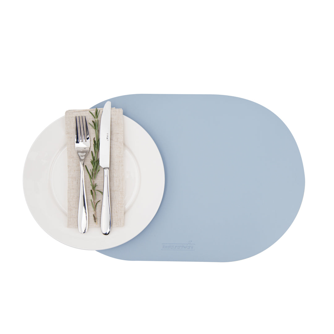 Chef 101 Oval Light Blue Vinyl Placemat - Embossed - 17 3/4" x 12" - 6 count box