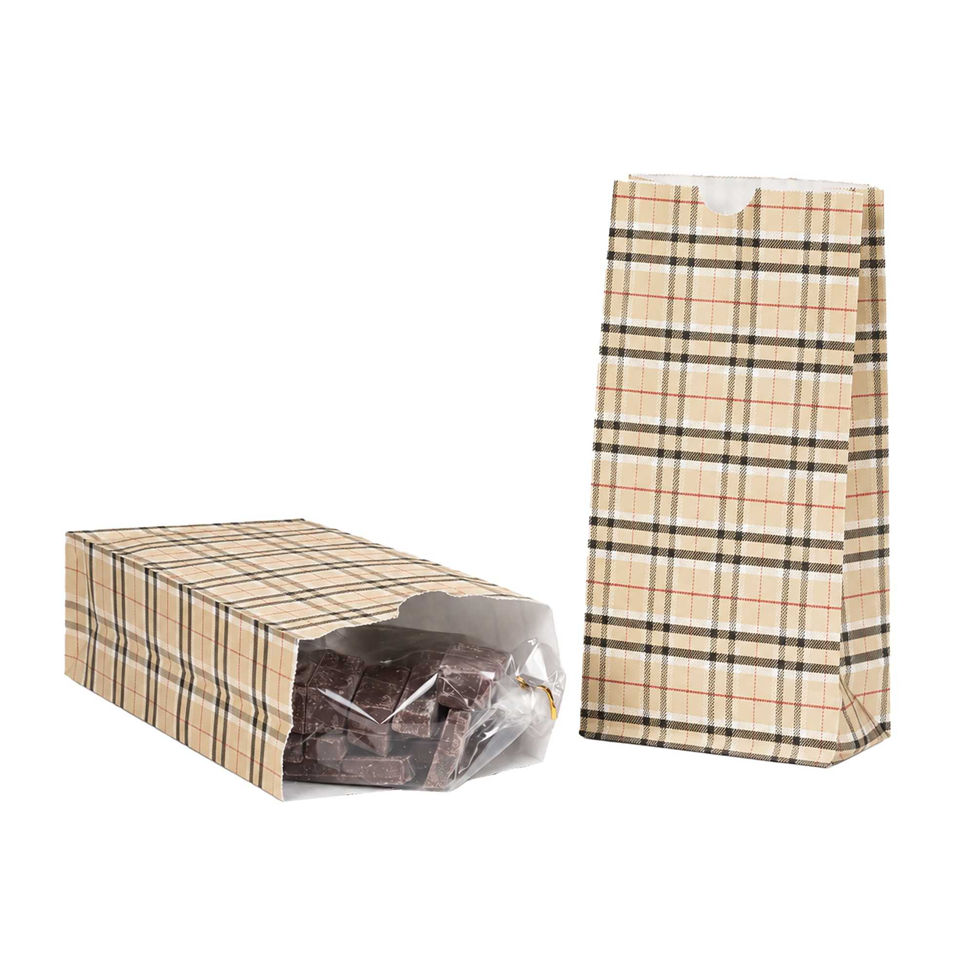 Bag Tek Plaid Paper Bag - 2 lb - 4 1/4" x 2 1/4" x 8 1/2" - 100 count box