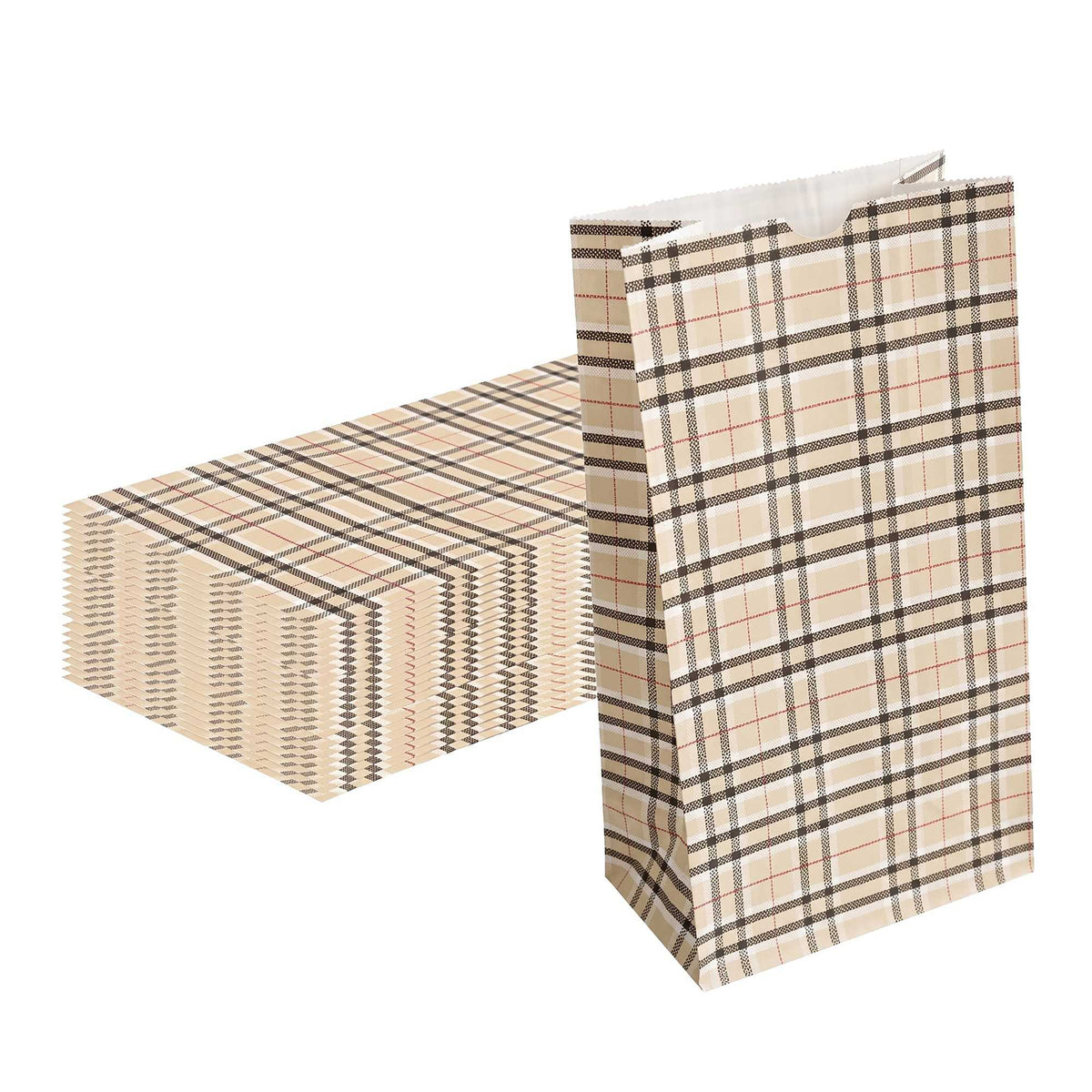 Bag Tek Plaid Paper Bag - 6 lb - 6" x 3 1/2" x 10 3/4" - 100 count box
