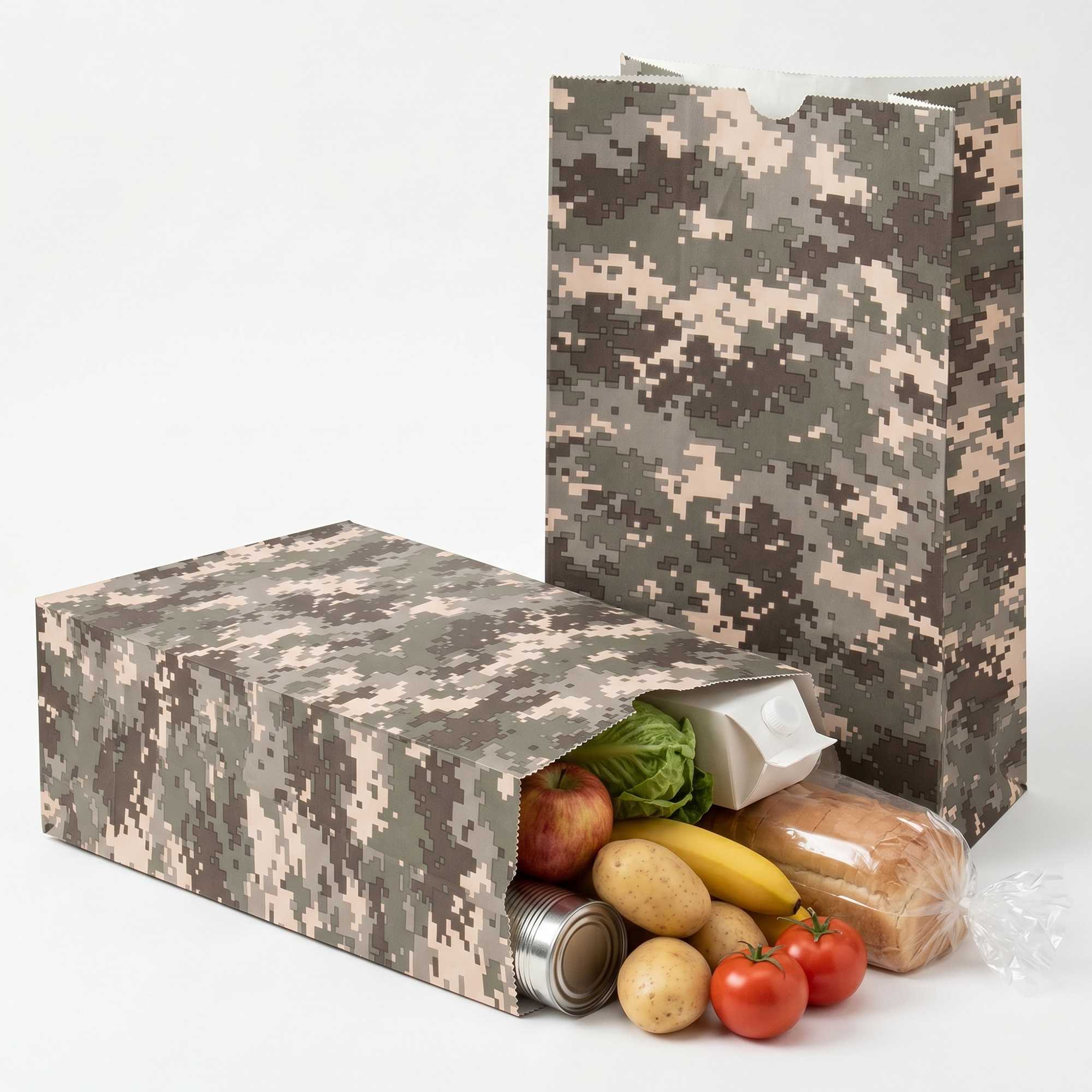 Bag Tek Camouflage Paper Bag - 12 lb - 7" x 4 1/4" x 12 1/2" - 100 count box