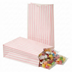 Bag Tek Pink and White Stripe Paper Bag - 12 lb - 7