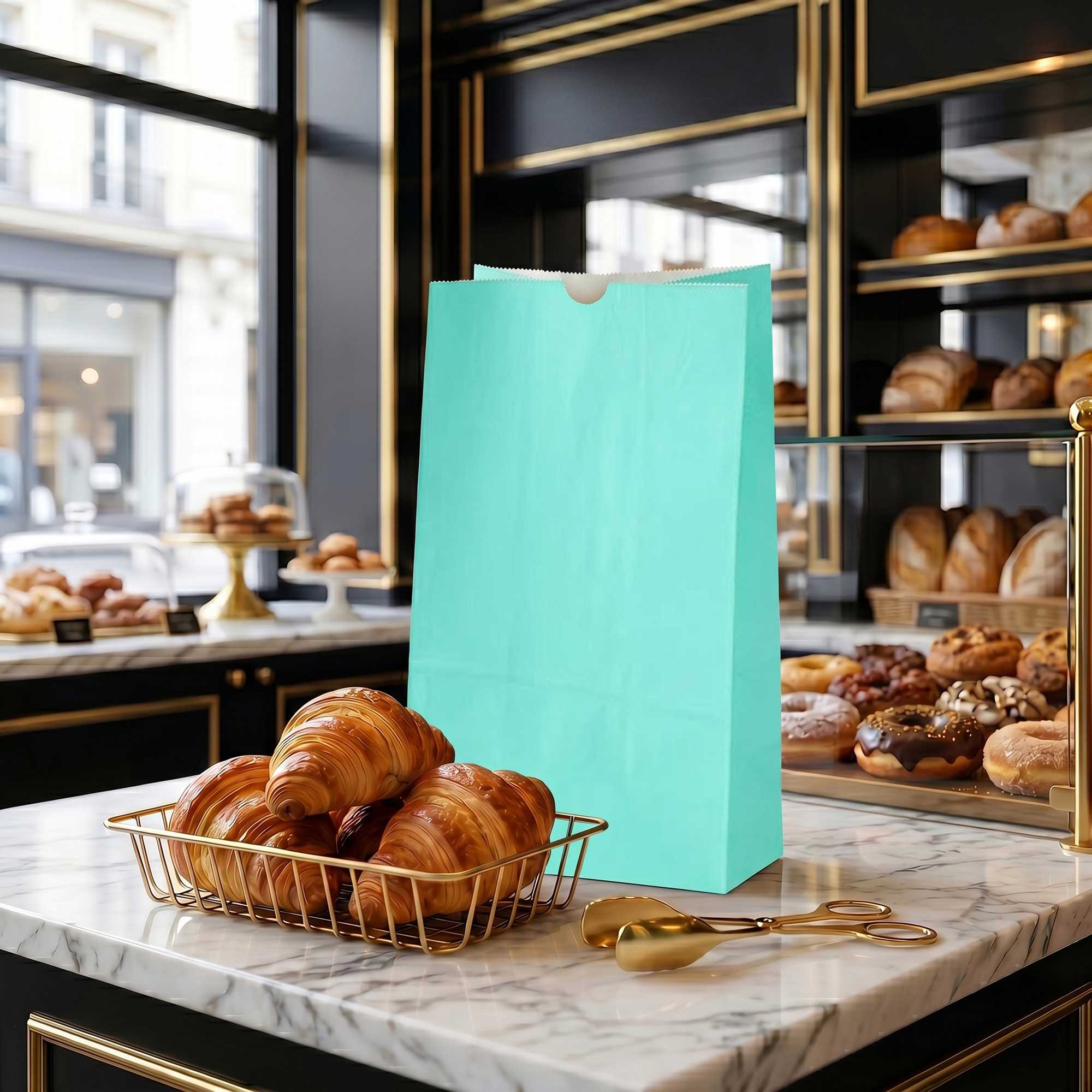 Bag Tek Turquoise Paper Bag - 12 lb - 7" x 4 1/4" x 12 1/2" - 100 count box