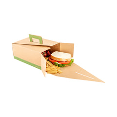Cater Tek Rectangle Kraft and Green Paper Deep Take Out Container - with Handle - 9