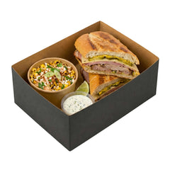 Bio Tek Rectangle Black Paper Sandwich / Burger Open Tray - 8 1/2