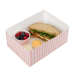 Bio Tek Rectangle Pink and White Stripe Paper Sandwich / Burger Open Tray - 8 1/2