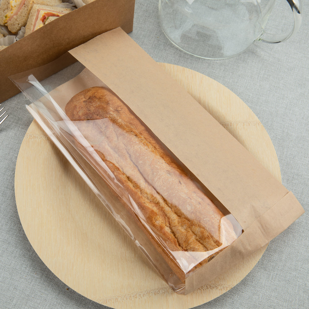 Bag Tek Kraft Paper Small Bread Bag - with Side Window - 4 3/4" x 2 3/4" x 8 1/2" - 100 count box