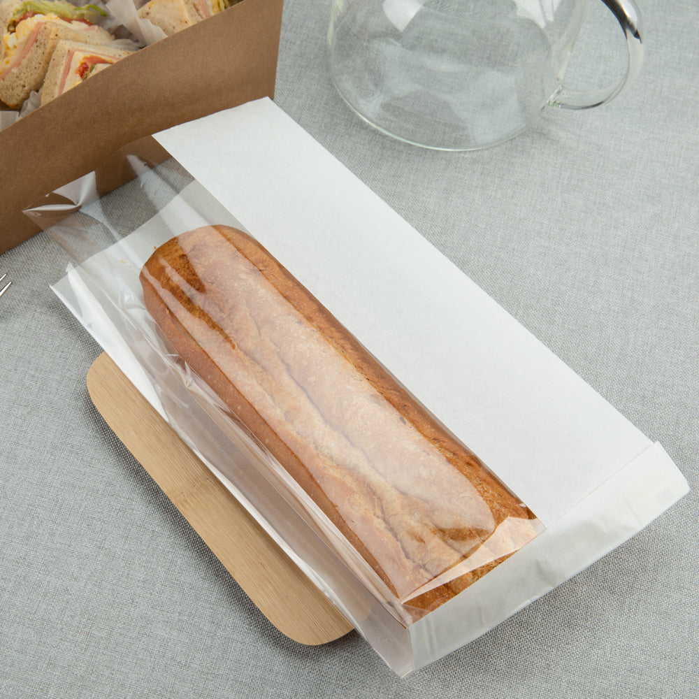 Bag Tek White Paper Small Bread Bag - with Side Window - 4 3/4" x 2 3/4" x 8 1/2" - 100 count box