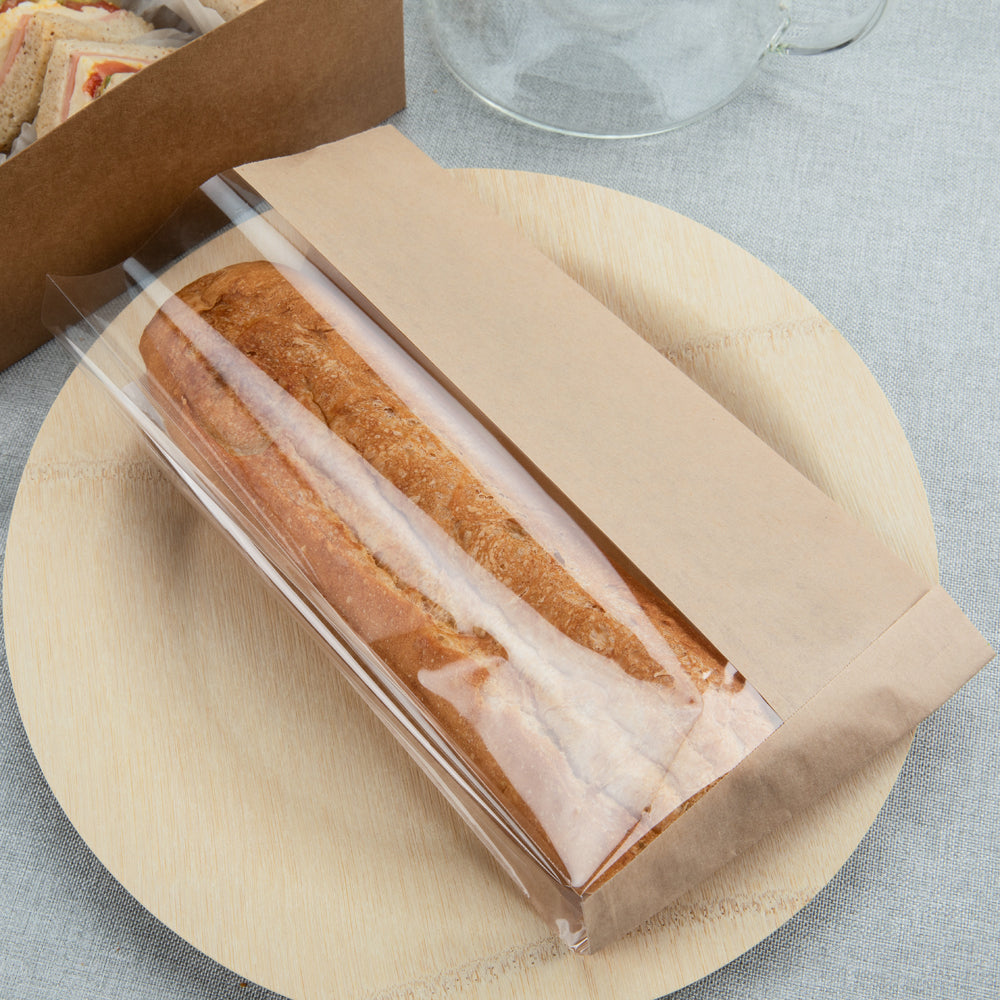 Bag Tek Kraft Paper Medium Bread Bag - with Side Window - 6" x 2 1/2" x 10" - 100 count box
