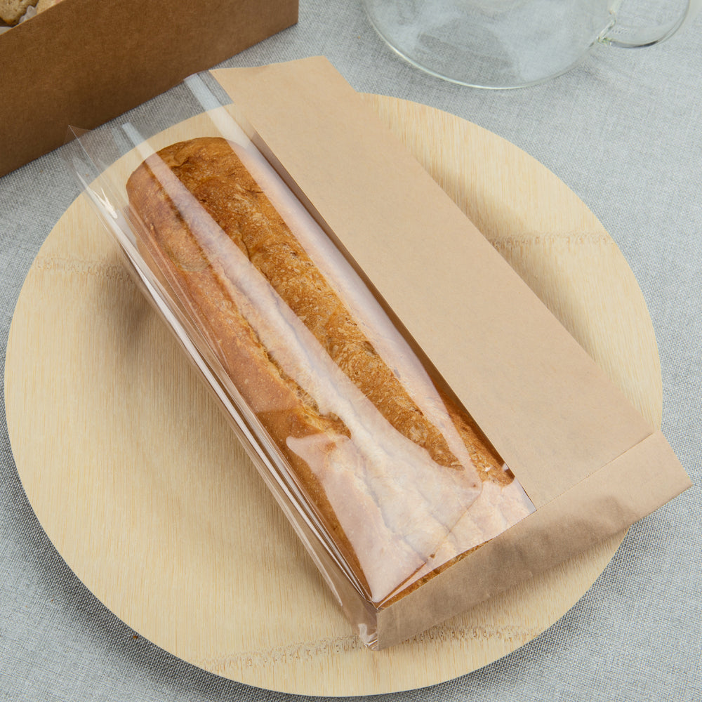 Bag Tek Kraft Paper Large Bread Bag - Side Window - 6" x 2 3/4" x 11 1/2" - 100 count box