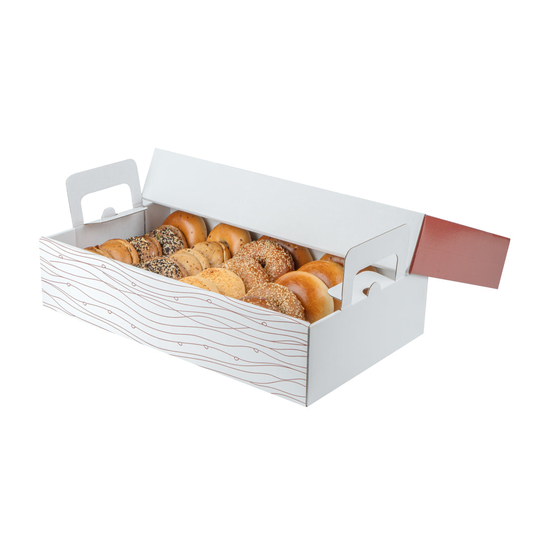 Cater Tek Rectangle White and Brown Paper Catering Tray - with Cover - 20" x 11 3/4" x 3 1/4" - 10 count box