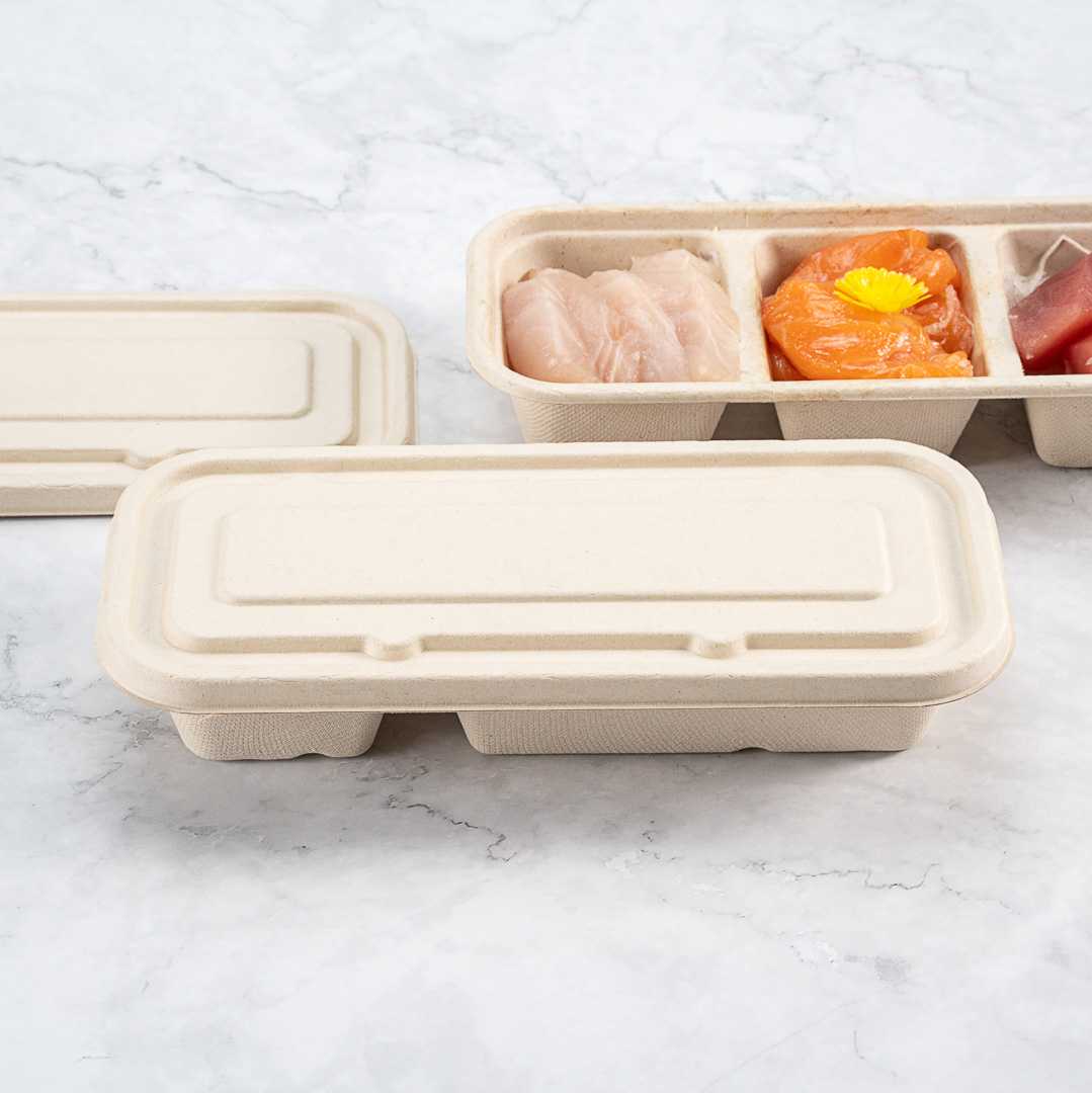 Pulp Tek Rectangle Natural Sugarcane / Bagasse Lid - Fits Catering Container - 100 count box