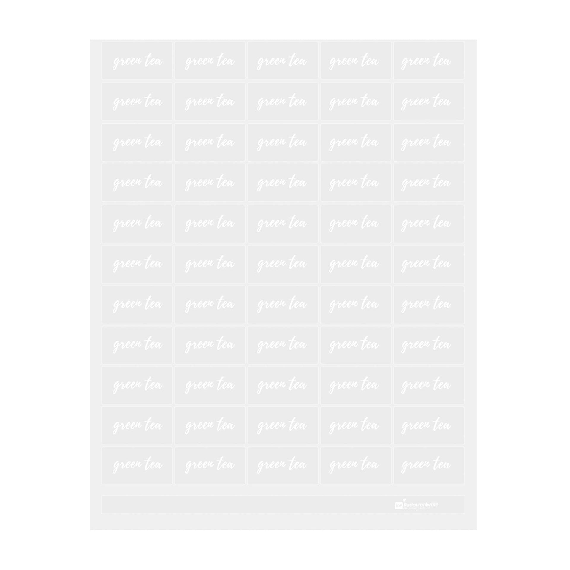 Label Tek Plastic Green Tea Label - Clear with White Font, Water-Resistant - 2" x 1" - 100 count box